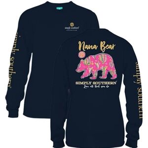 Simply Southern Navy Blue Nana Bear Long Sleeve Tshirt Medium